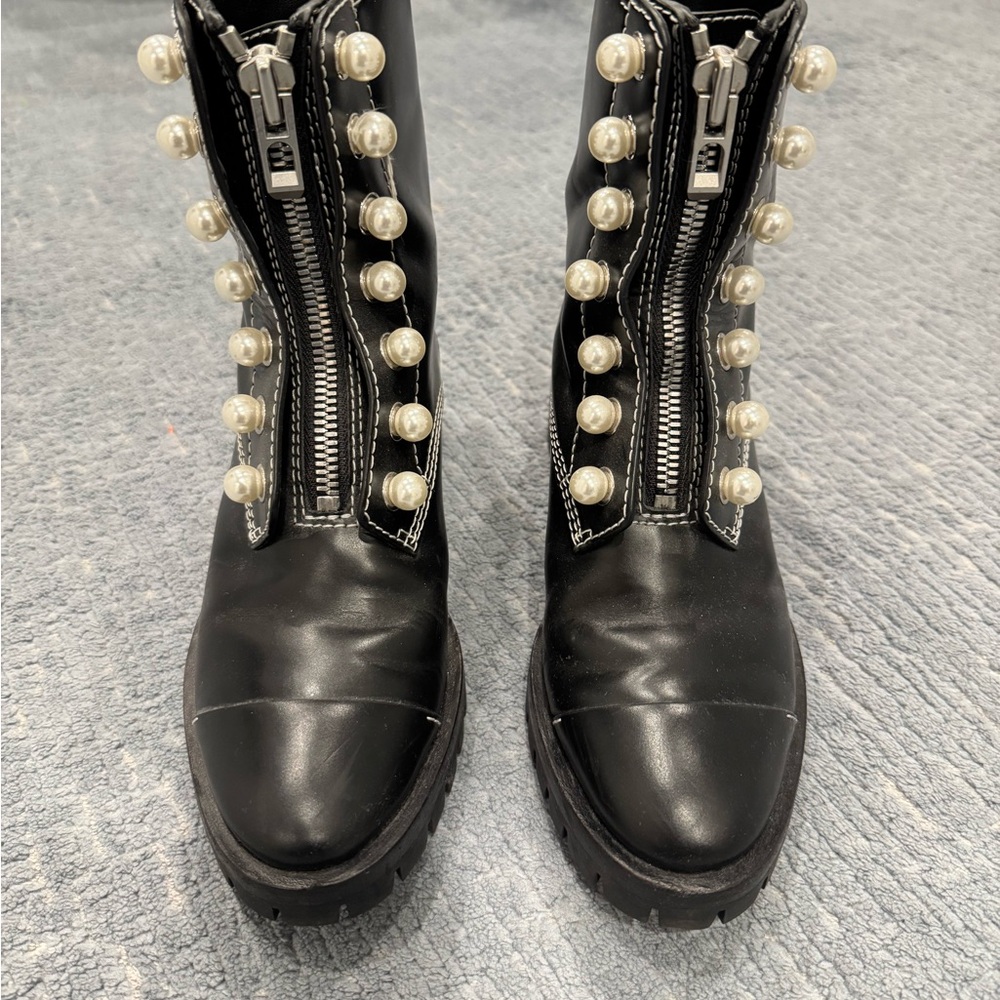 3.1 Phillip Lim Black Combat Boots with Pearl Accents
